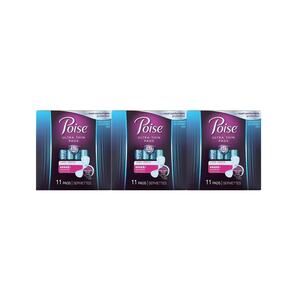 3 Pack Poise Ultra Thin Pads Long Length 5 Maximum Absorbency Thin Flex 11 each